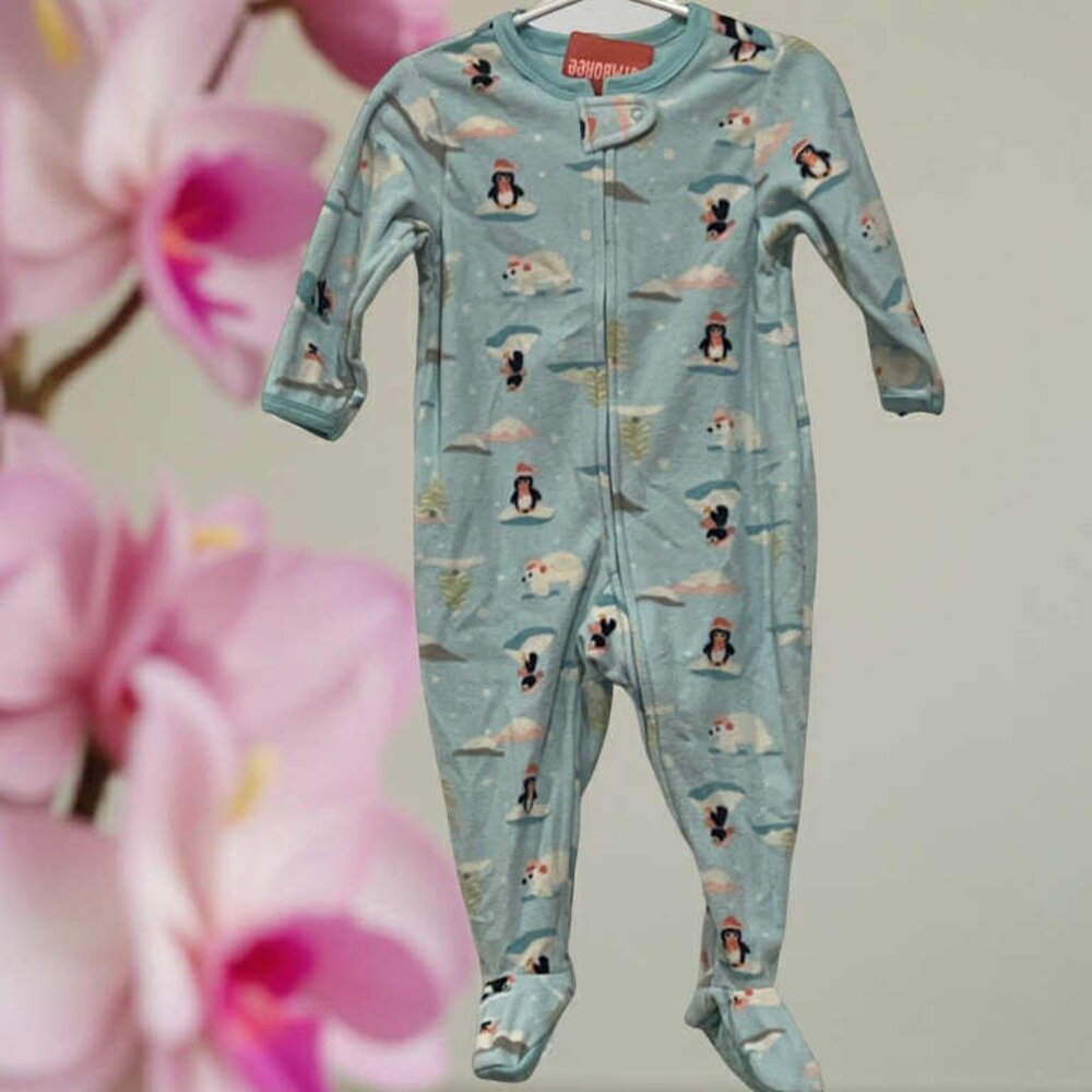 Gymboree NWT Blue One Piece Fleece Footed Pajamas Embroidered Penguins 12- 18 m